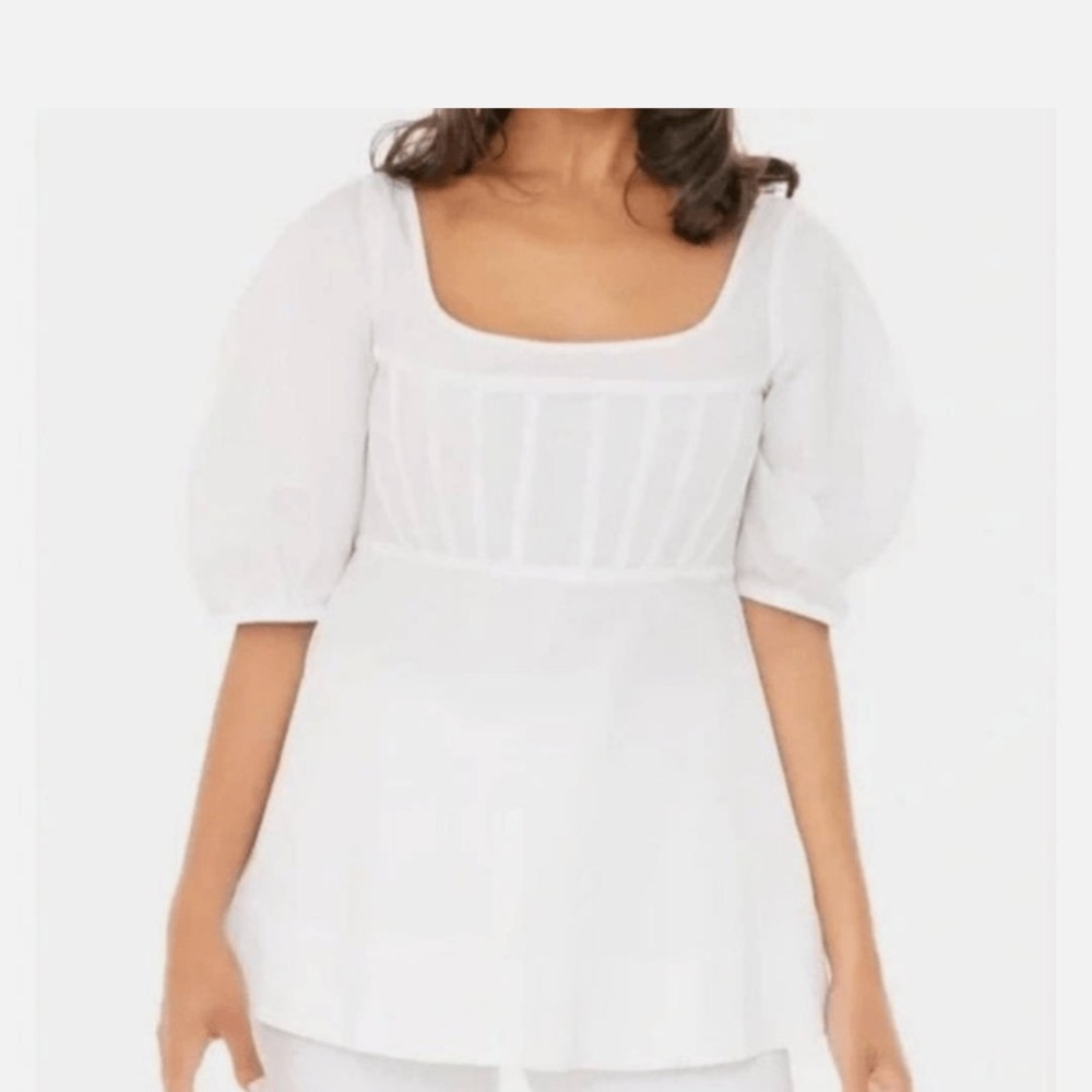 Tuckernuck Womens White Nealy Corset Blouse Top 100% Cotton Preppy